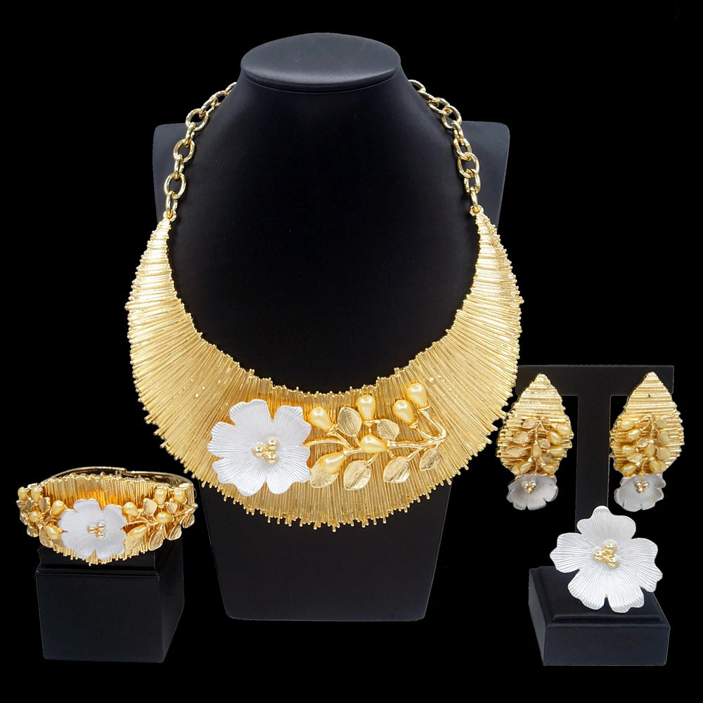 Zhuerrui Italian Gold Designs Jewellery Set African Necklace Bangles Jewelry Sets 24k Gold Copper Women Jewelry Set H00501