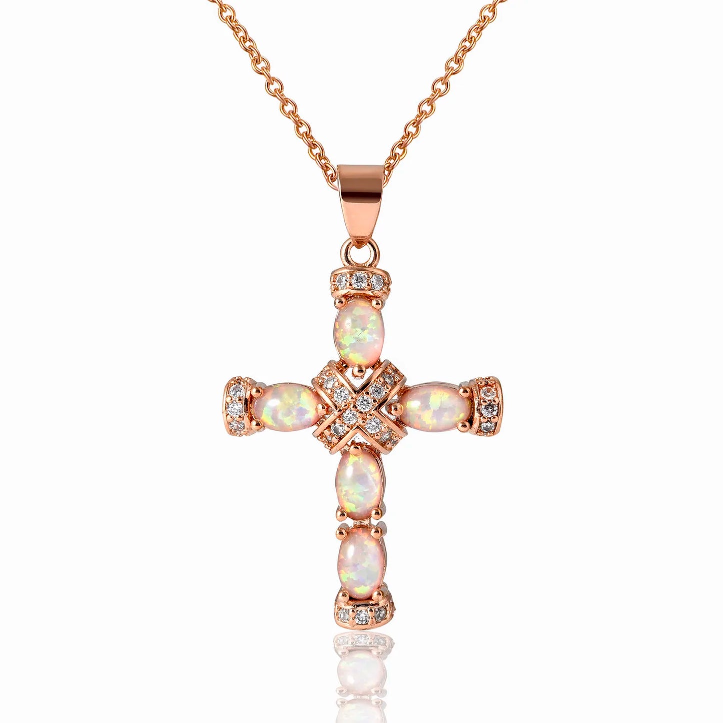 TikTok & Instagram Fashionable Sporty Brass Alloy Cross-shaped Opal Pendant Necklace for Parties
