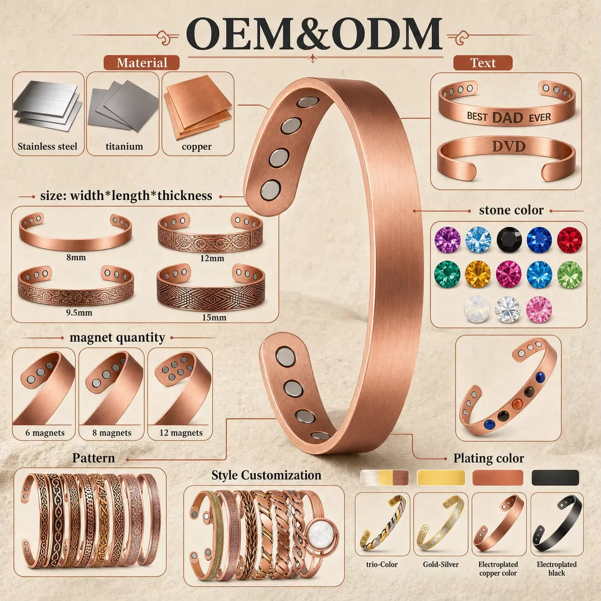 Magnet Jewelry Pure Copper Magnetic Therapy Jewelry Vintage Double Row Dragon Pattern Chain Link Bracelet with Clasp, Wholesale