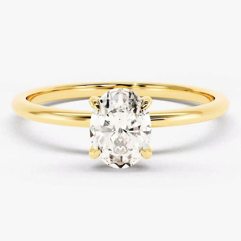 Minimalist S925 Sterling Silver Gold Plated Anti Tarnished Women's Fine Jewelry Oval Cut 0.5CT VVS GRA Colorful Moissanite Rings