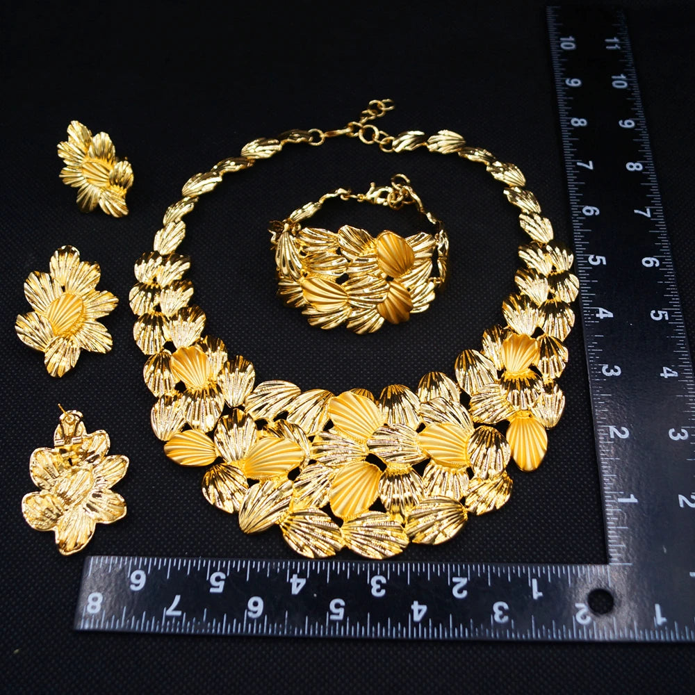 Zhuerrui Luxury Gold Plated Jewelry Set Matte Finish Necklace Bracelet Earring Set High-end Italian Design for Party I007520-2
