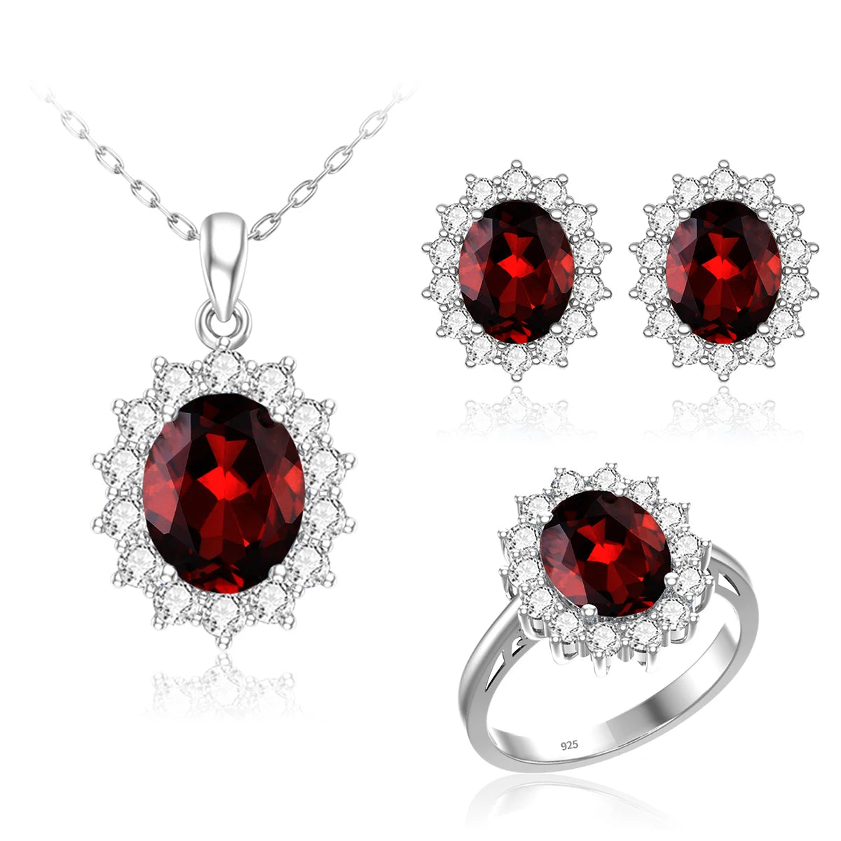 ArtistA Luxury Bridal Jewelry Set 925 Sterling Silver Sapphire Halo Ring Earrings Pendant for Women's Wedding Jewelry