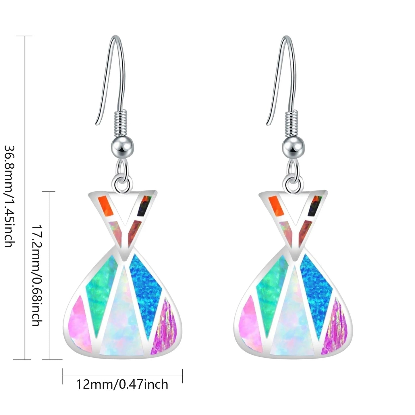 Colorful Opal Geometric Earrings | Silver Drop Fashion Jewelry