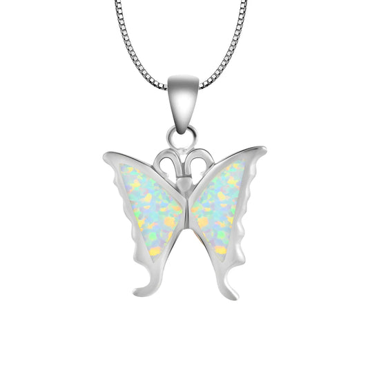 Aobao Opal Inlaid Butterfly Necklace Cute Forest Tiny Butterfly Pendant Fashion Jewelry Bulk for TikTok
