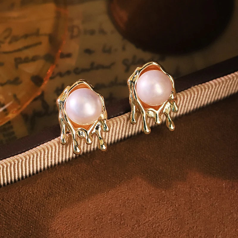 New Jewelry Yiwu Wholesale Gold Plated Natural Pearl Earings Jewelry Women Korean Wholesale Bulk 18K Gold Plated Jewelry