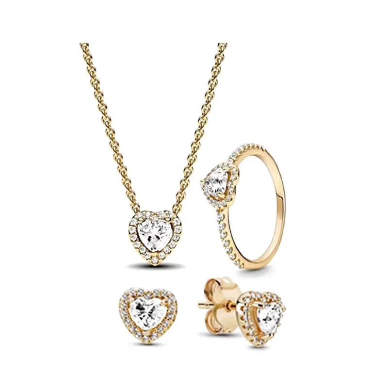 ArtistA High Quality 925 Silver Heart-shaped Multi-color Crystal Luxury Necklace Earrings Rings and Chains Set Fashionable Jewelry Gift