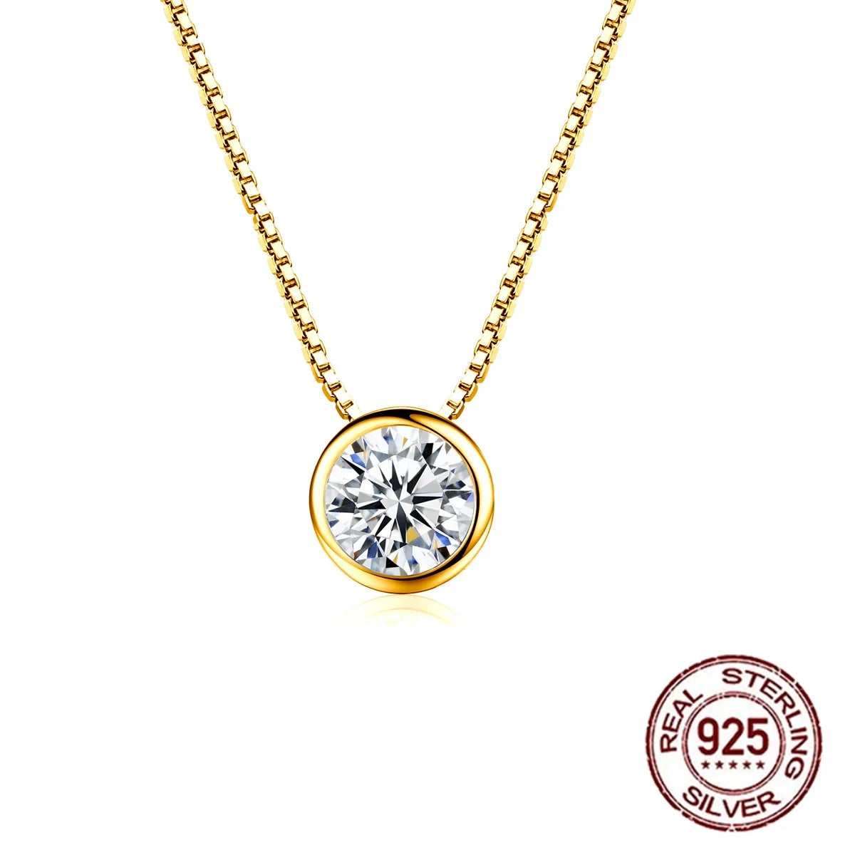 S&S 925 Sterling Silver 7mm CZ Round Pendant Necklace – Gold Plated – Collection