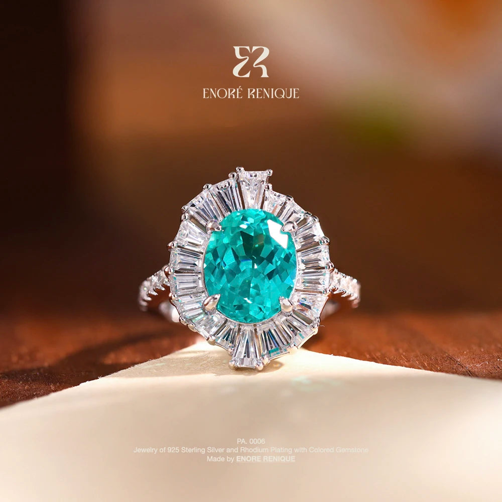 Royal Sky Blue Gemstone Halo Jewelry Set Rhodium Plated S925 Silver Lab Created Paraiba Tourmaline Wedding Party Statement Piece