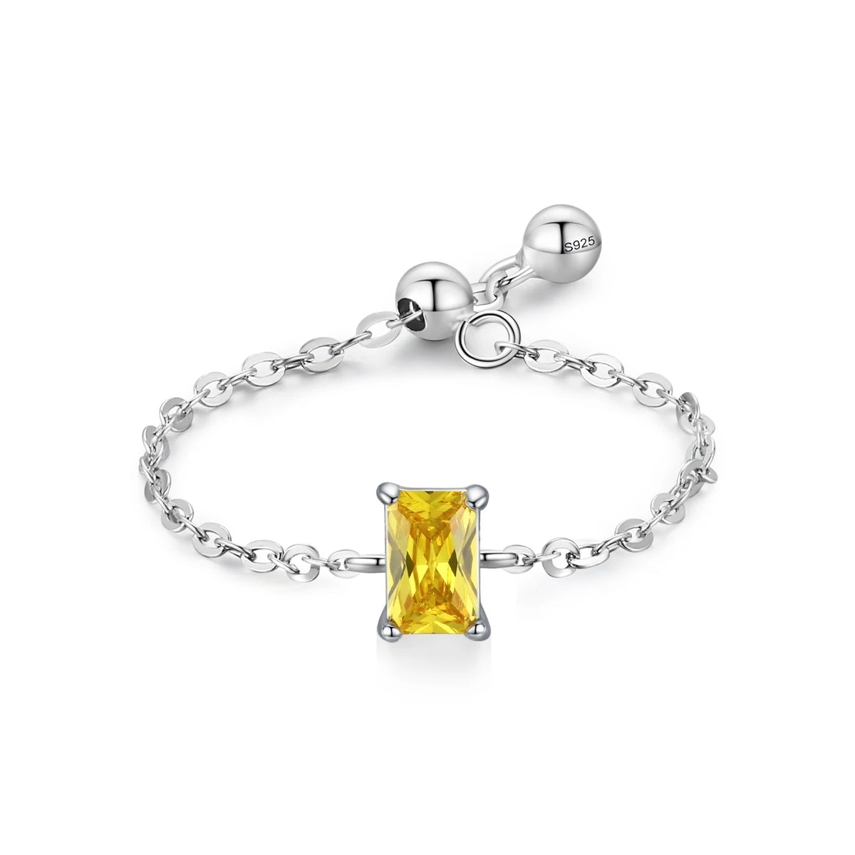 Ailmay Fashion 925 Sterling Silver 12 Month Birthday Stone Adjustable Chain Rings for Women Everyday Wear and As Gifts