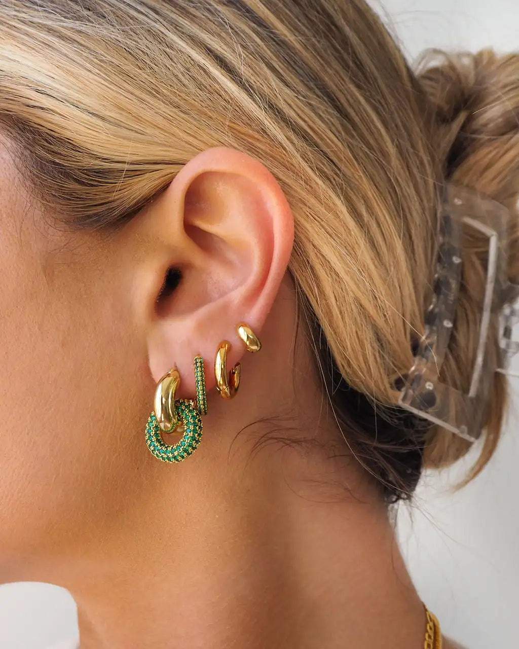 Pink Green Blue Colorful Zirconia Double Circle Huggie Hoop Earring 5A CZ High Quality Bling Fashion Design Women Jewelry