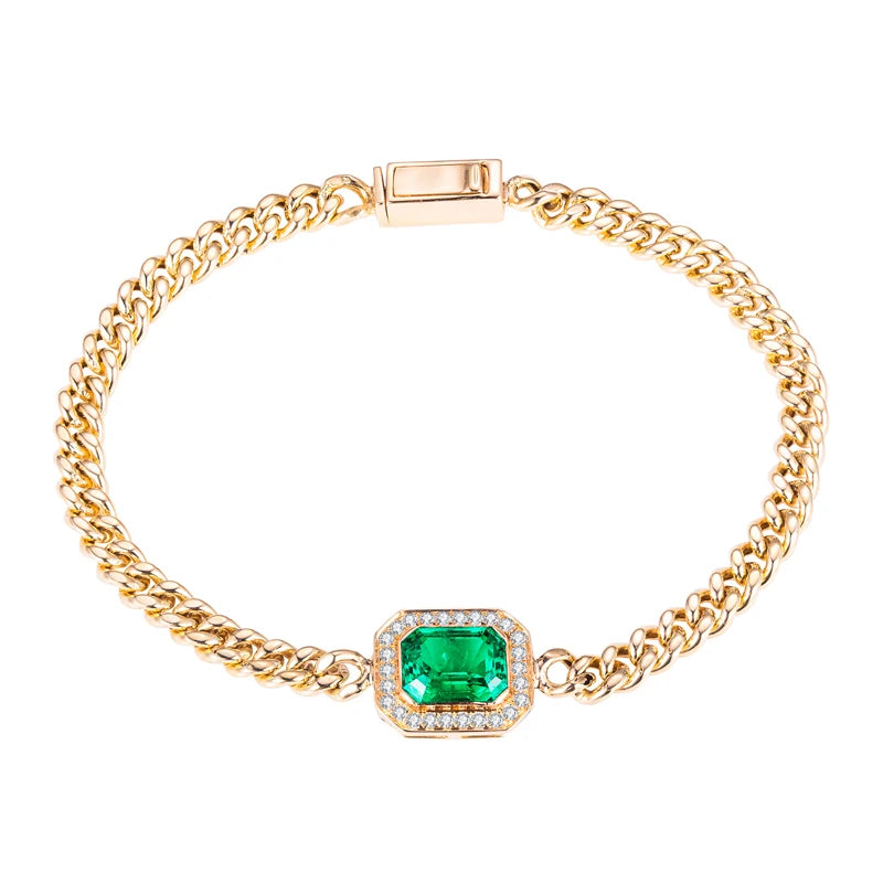 Messi Jewelry  MSB-511 10K 14K 18K Yellow Gold Custom Jewelry Moissanite Lab Grown Emerald  Bracelet