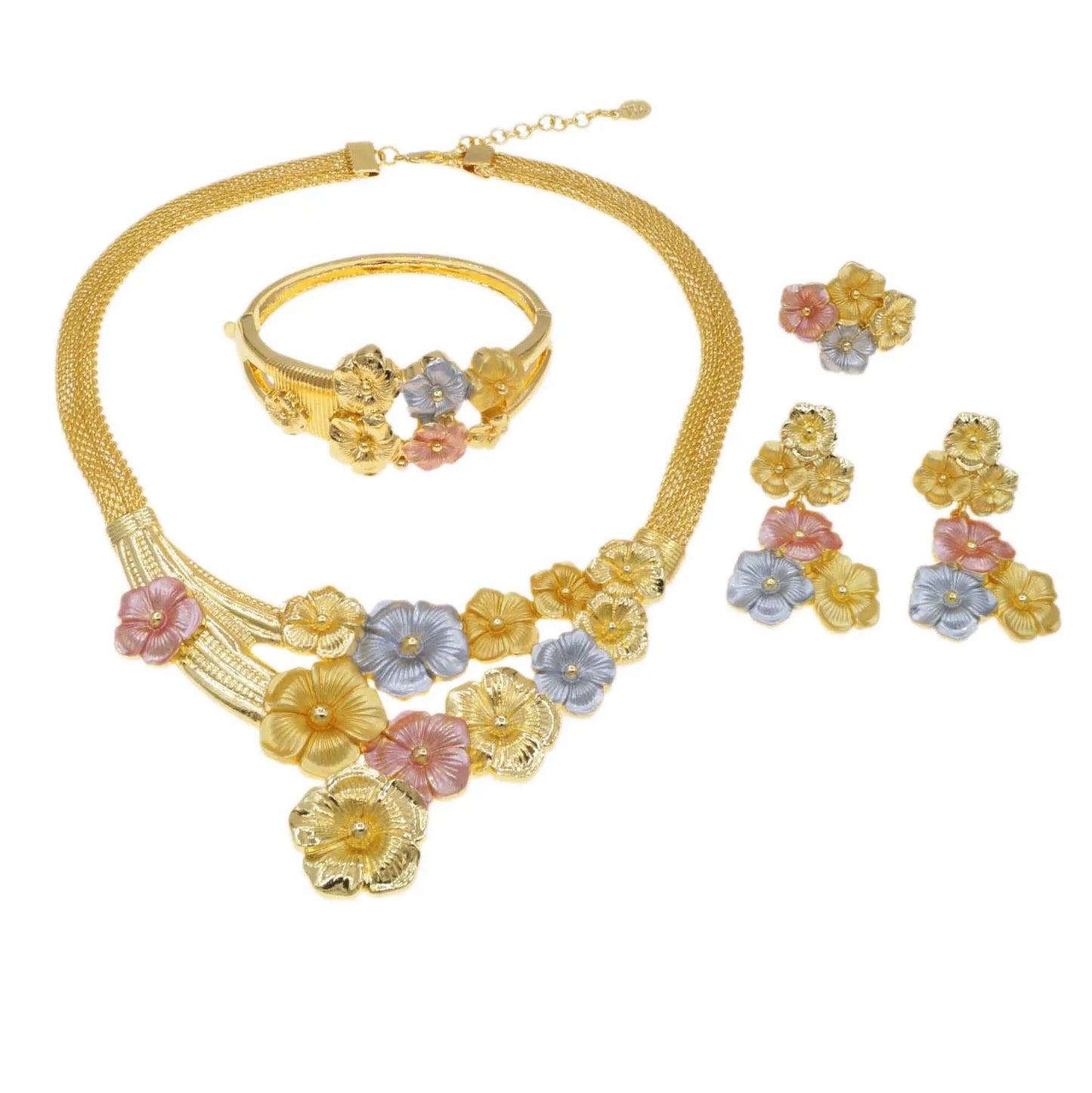 Zhuerrui Wholesale Luxury Gold Jewelry Sets Favors Multi Color Flowers Jewelry Set Customized Bridal Costume Accessories H00737
