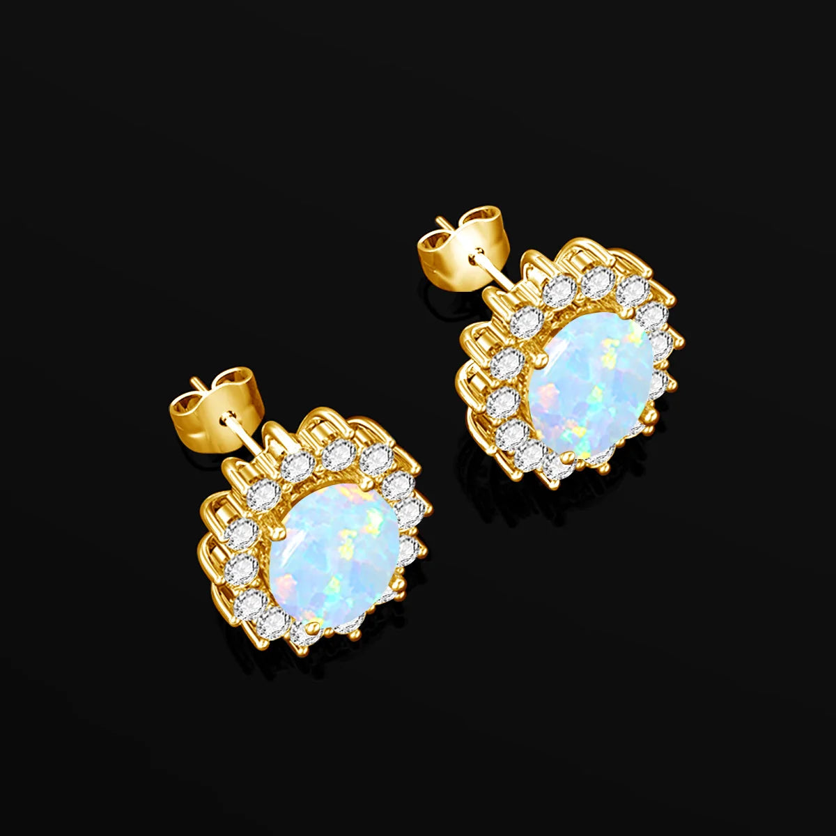 ArtistA 18K Gold Plated Opal Jewelry Sets Classic Princess Diana Style Ring Stud Necklace Wedding Silver Jewelry Set