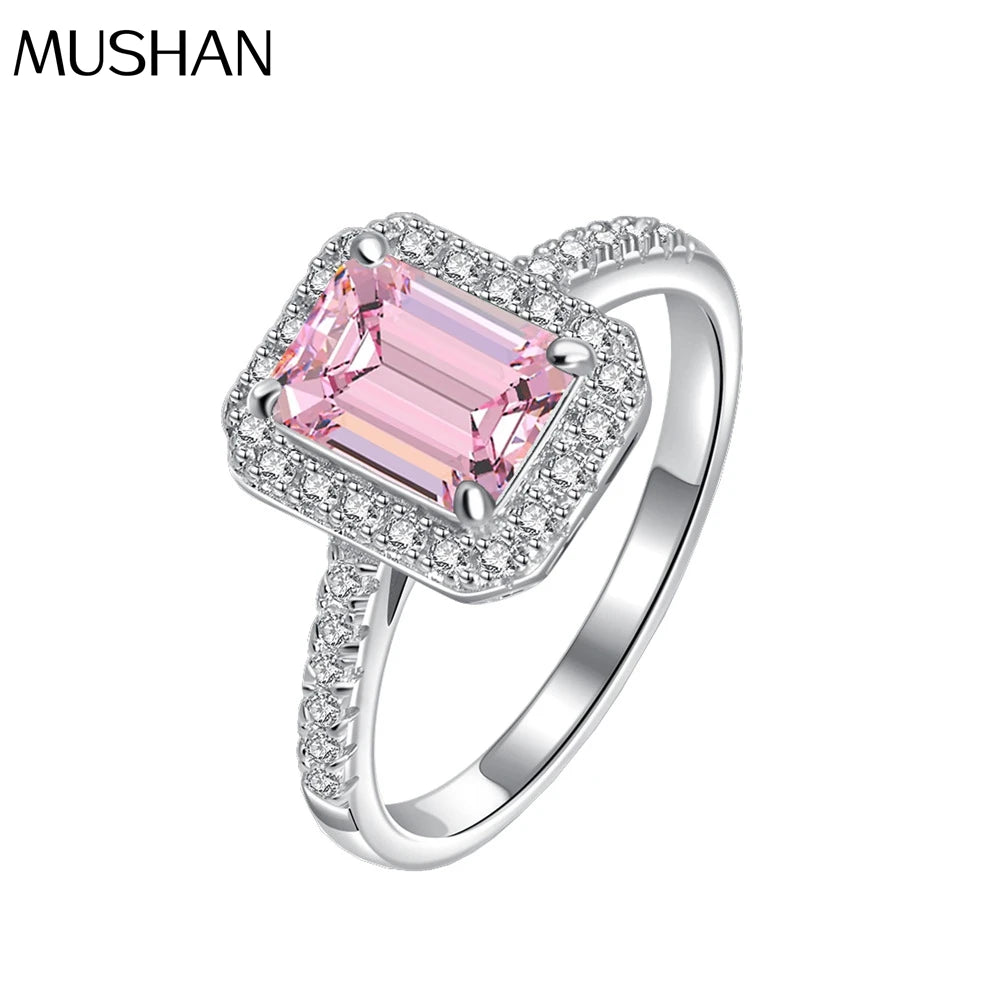 MuShan Jewelry Factory 4.2 Carat Rectangular Chamfered 7 * 9mm Candy Powder High Carbon Diamond S925 Silver Ring for Women