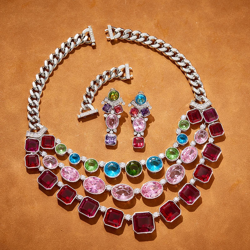 Women's Brass Zircon Necklace Multi-layered Color Classic High-end Style for Weddings and Engagement Parties