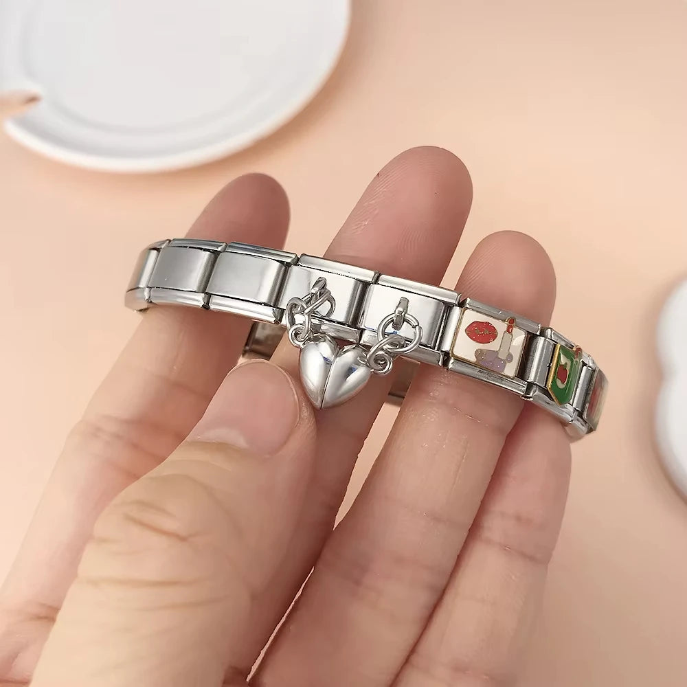 New Fashion Heart Magnetic Attraction Removable Pendant Link Fit 9mm Stainless Steel Italian Charm Bracelet Jewelry DIY Making