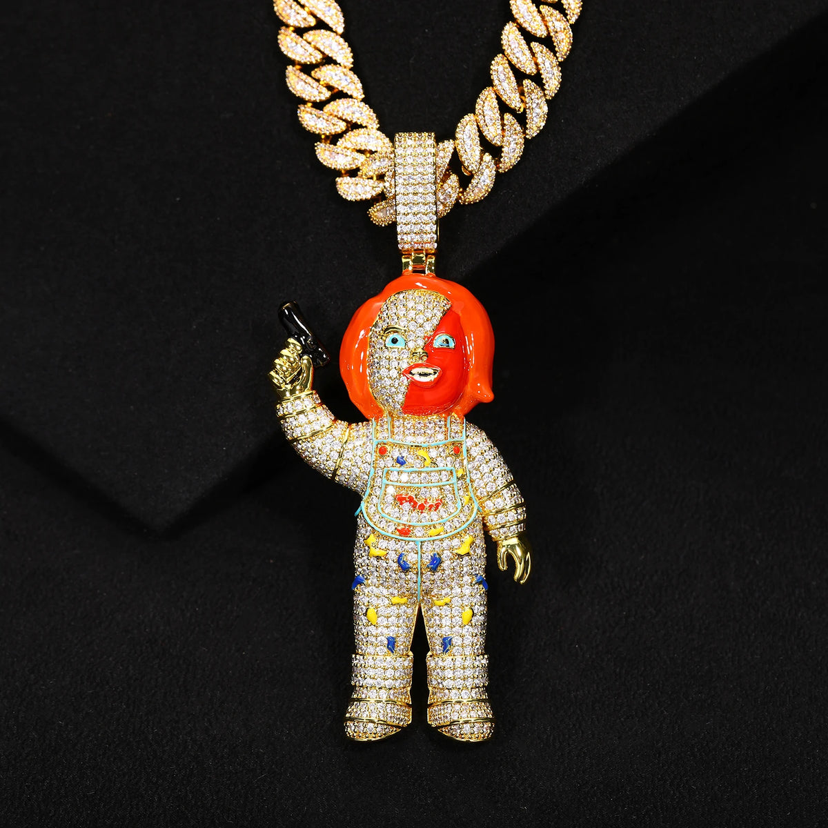 BiG-BOSS Hip Hop Brass Gun Pendant Zircon Enamel Horror Style Ice Crystal Charm Necklace for Men Party Jewelry