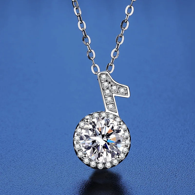Fine 925 Silver Bezel Set Round Cut 1ct VVS Colored Moissanite Jewelry New Trendy Fashion Layer Musical Note Necklace for Women