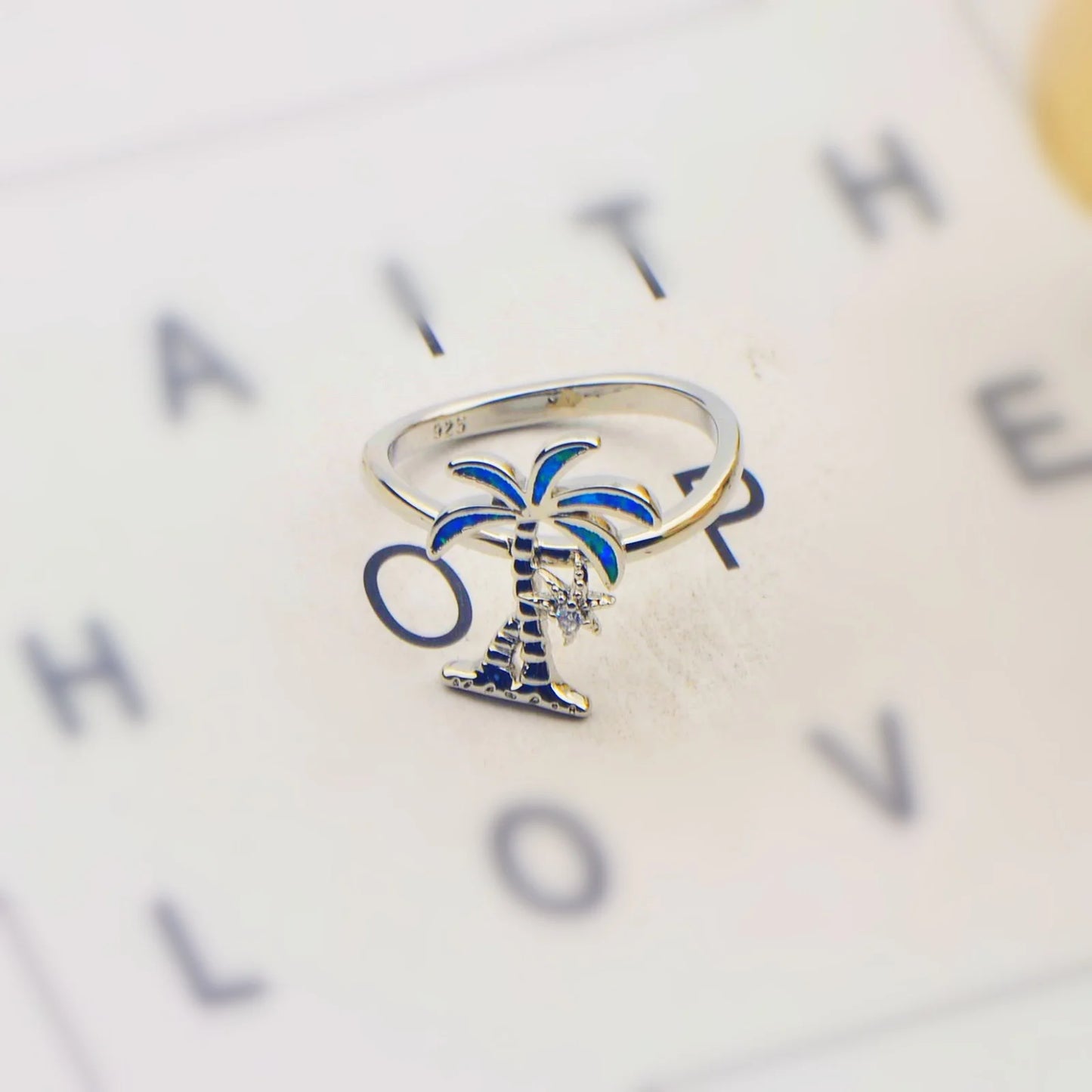 Coconut Trees  Ring | Iridescent Gem Inlay Band | Modern Silver/Gold Plated Women's Trendy Fashion Jewelry