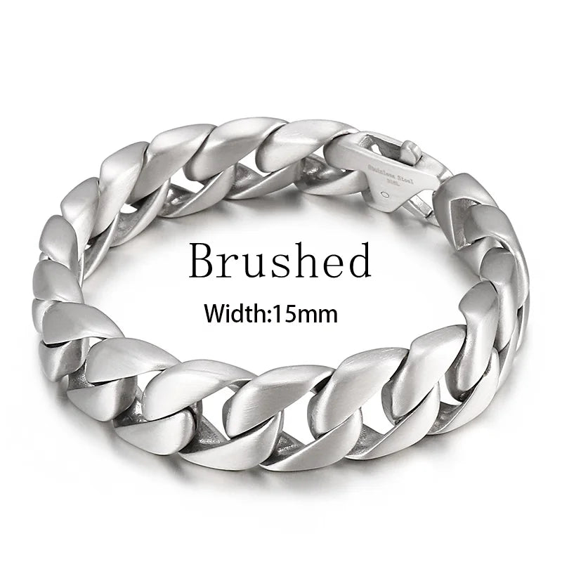KALEN 15mm Casting Stainless Steel Vintage Cuban Bracelet Braccialetti Uomo Acciaio Inox