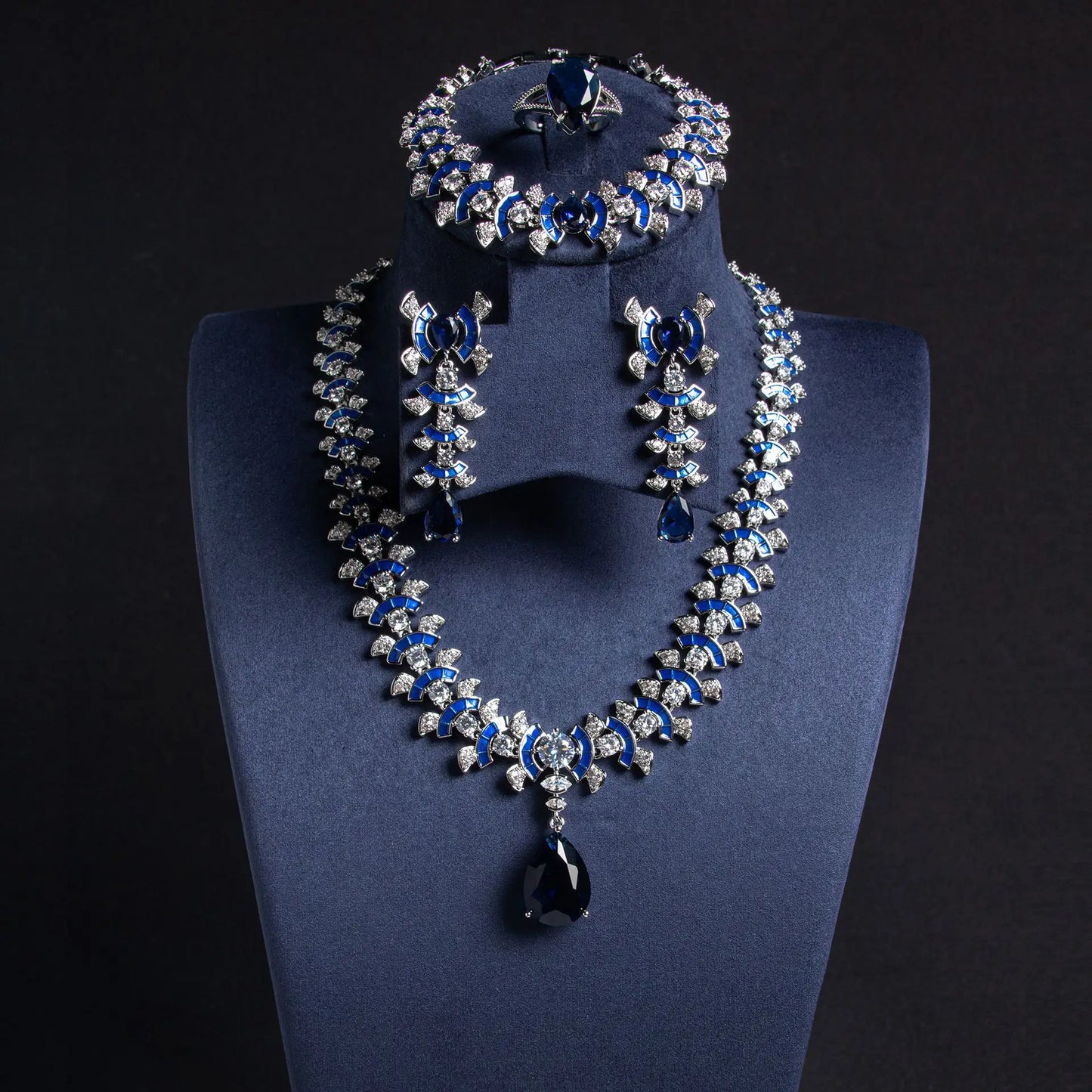 Luxury Bling Zircon Crystal Earrings Necklace Set Statement Engagement Wedding Bridal Jewelry Set for Women