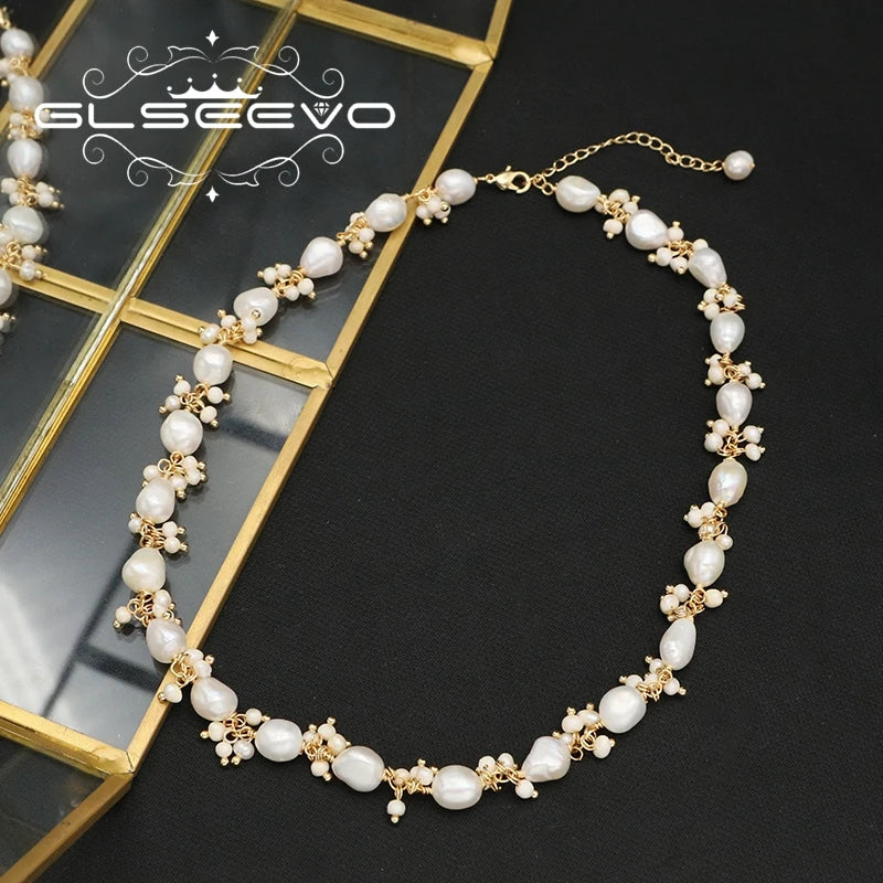 Natural Freshwater Pearl Baroque Short Necklace Luxury Gold Plated Charm Necklace Wedding Gifts for Brides Fine Jewelry