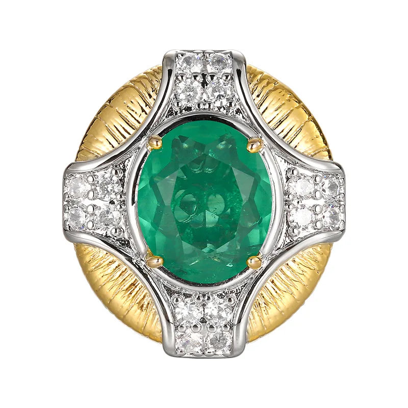 REDheart Trendy Copper Inlaid Zircon Plated Two-Color Open-Opening Movable Flower Ring Simulation Emerald Palace Style Niche Set