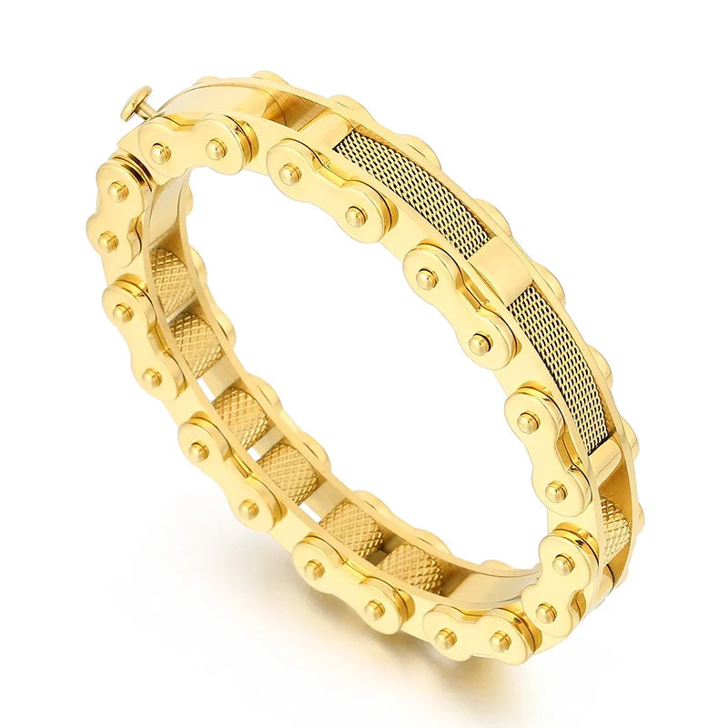 KALEN Casual Gold/Silver/Black Stainless Steel Biker Chain Open Bangle Bracelet