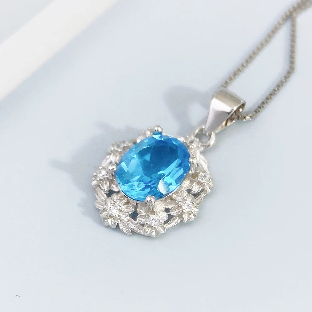 Gioiellieri S925 Sterling Silver Natural Swiss Blue Topaz Pendant with Blue Gemstone for Women Fine Jewelry Anniversary Birthday Gift Best