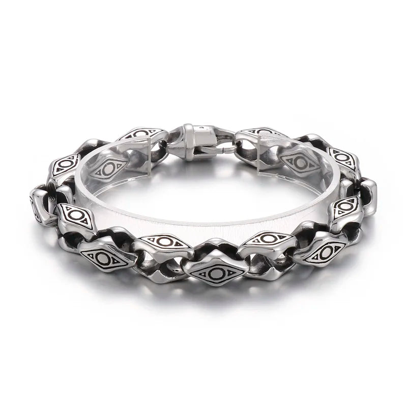 KALEN 230mm Men Punk Mysterious Stainless Steel Links Bracelet