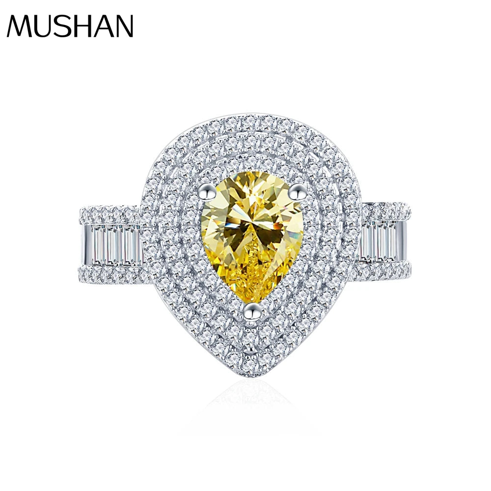 MuShan Jewelry Factory New Luxury Set Push square Full Diamond Pure Silver Ring  Women High Carbon Diamond Light Luxury Jewelry