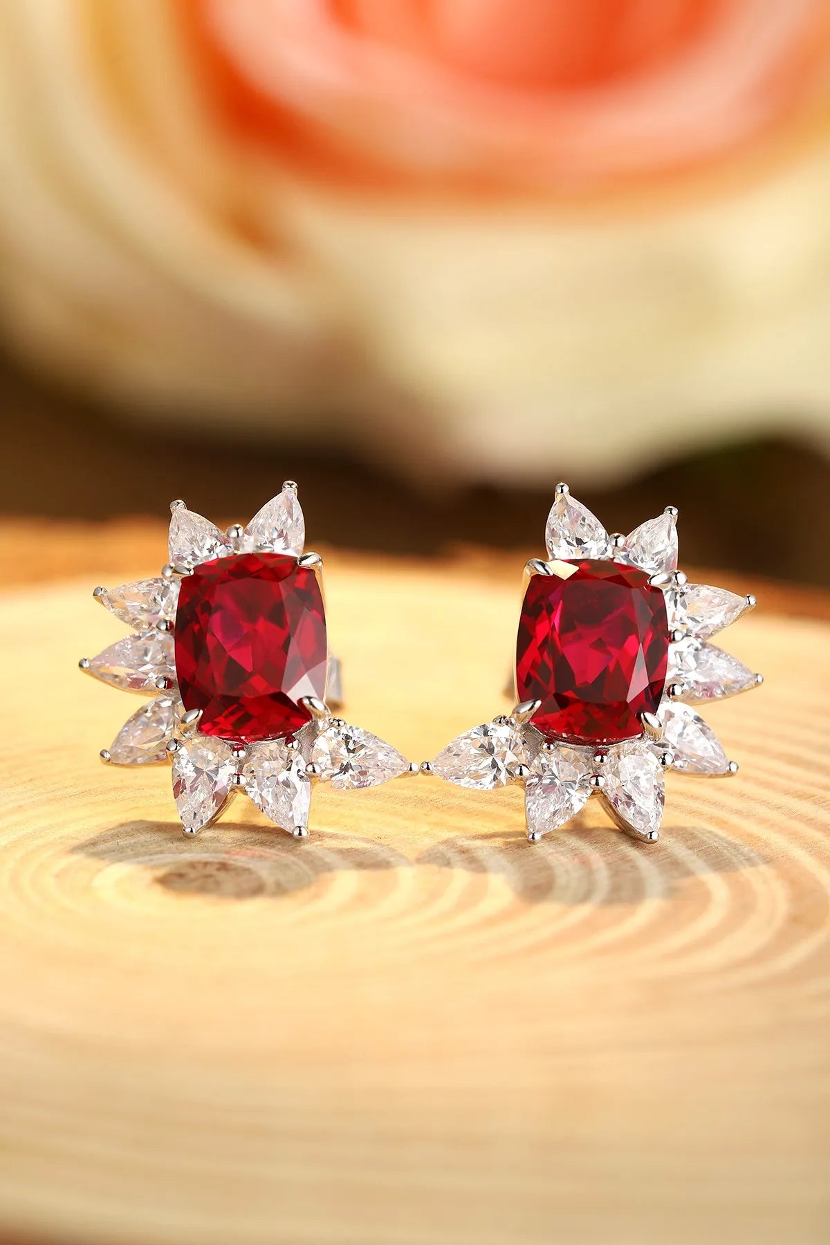 Gemfiori Anster High Quality S925 Lab Grown Ruby Earring Stud Dainty Gemstone Stud Earrings for Women Daily Wear Gift