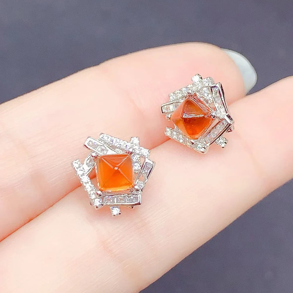 Gioiellieri Low Price Sterling 925 Silver Natural Fanta Garnet Luxury Trendy Stud Earrings Setting for Women