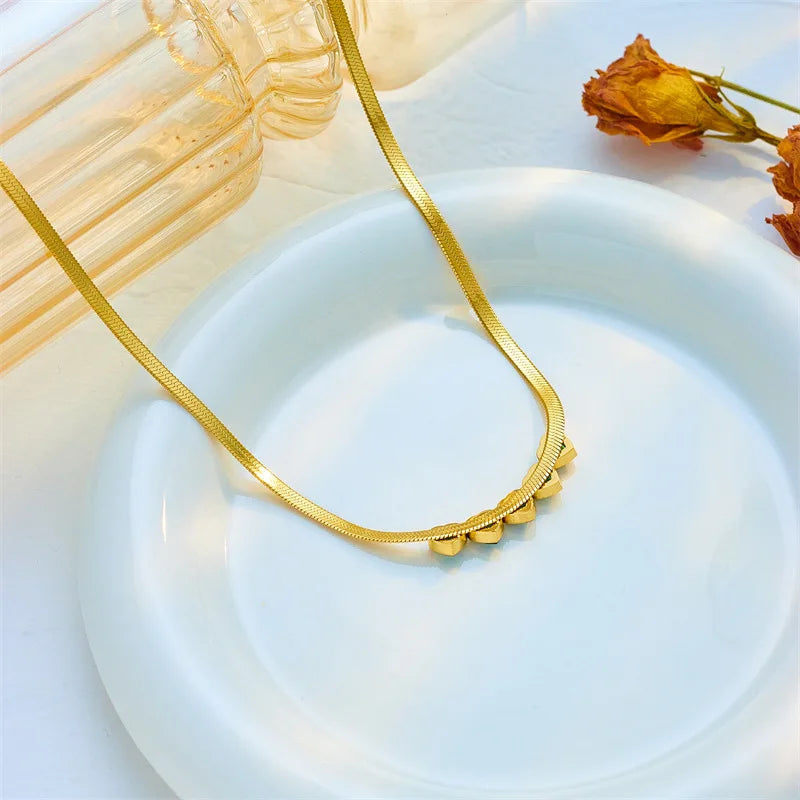 Gold Green Crystal Heart Necklace & Bracelet Jewellery Set | Coordinated Luxury Fashion Set