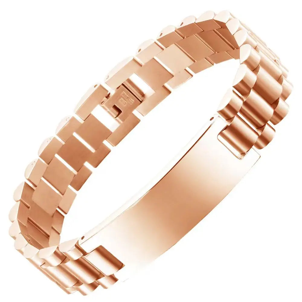 REBEL FASHIONISTA Simple Adjustable Men's Classic Waterproof Stainless Steel Chain & Link Bracelet with Custom Name Engraving for Anniversary Gift