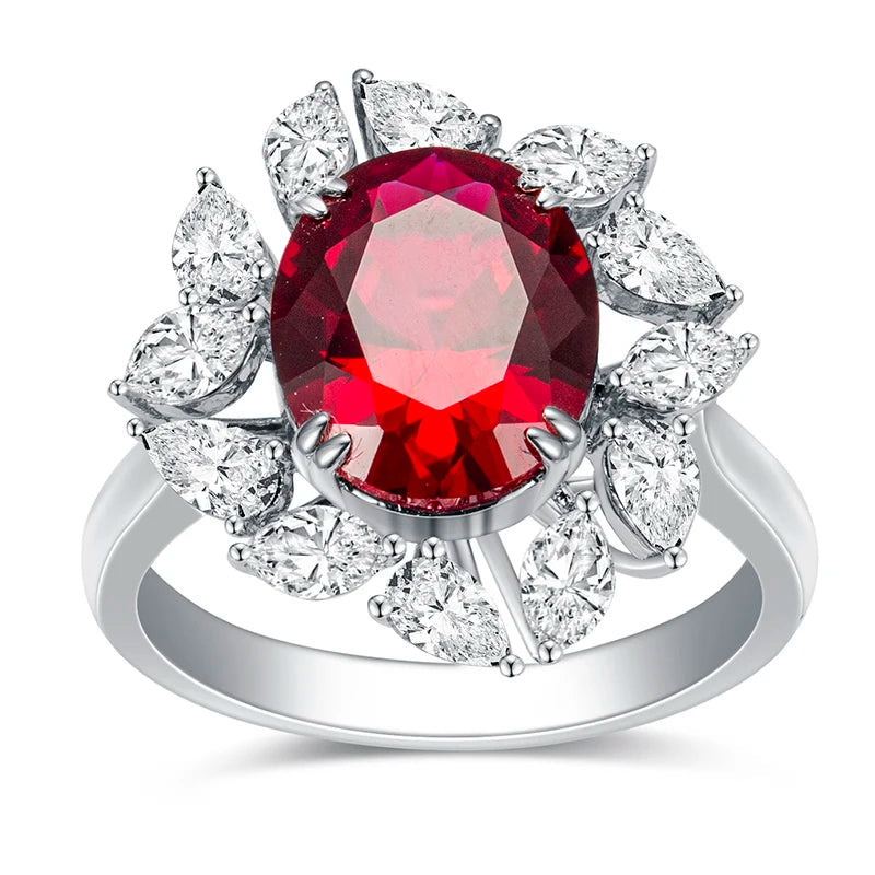 Messi Jewelry  MSR-1034 10K White Gold Oval Shape Lab Ruby Engagement Ring