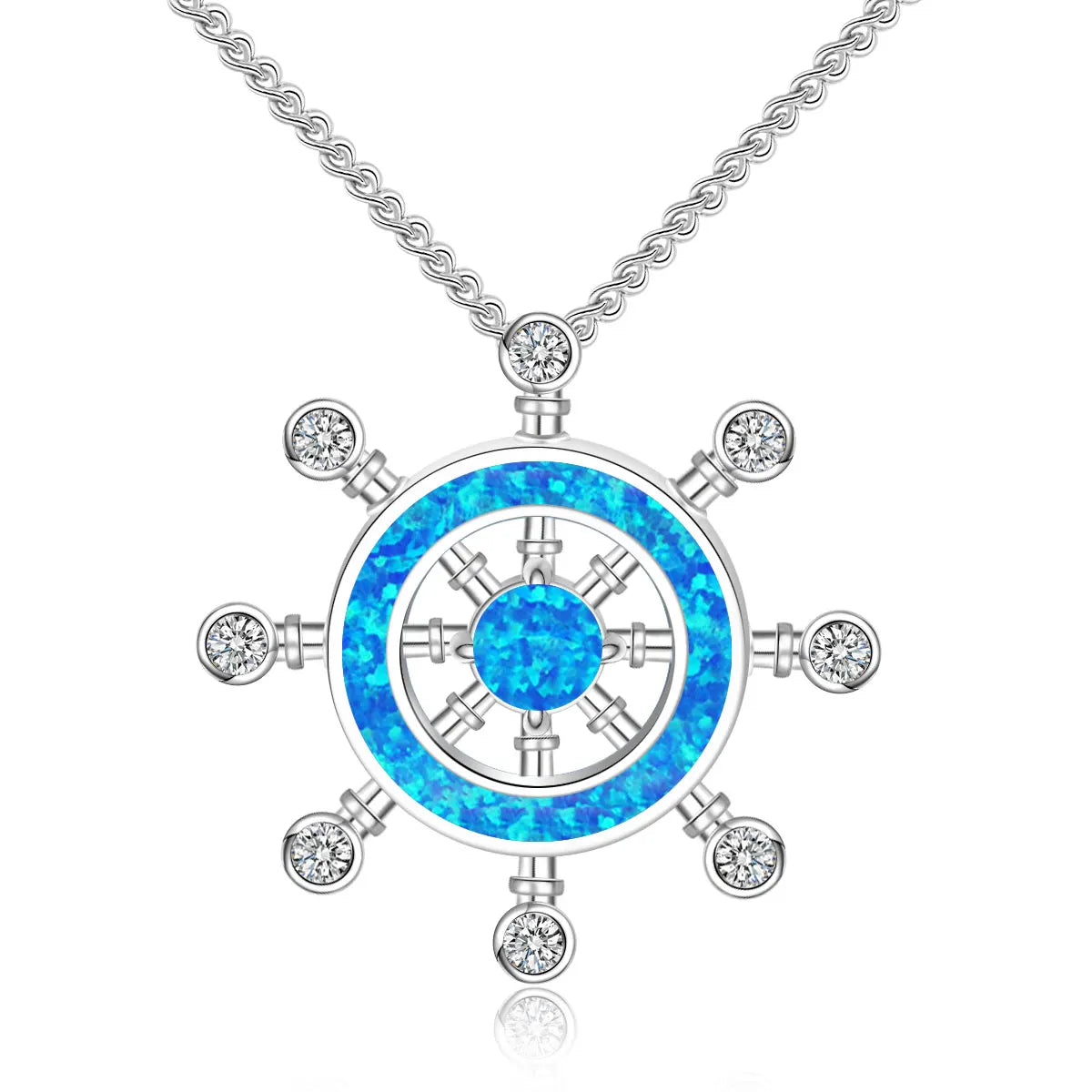 Boho TikTok Trendy Blue Opal Pendant Necklace-Copper Sweater Chain Link Chain Wholesale Jewelry
