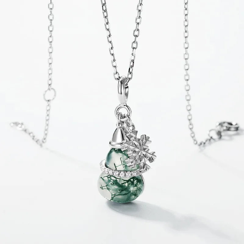 REDheart Stylish, Individual and Versatile Style Water Grass Agate Gourd Pendant Sterling Silver S925 Necklace for Women