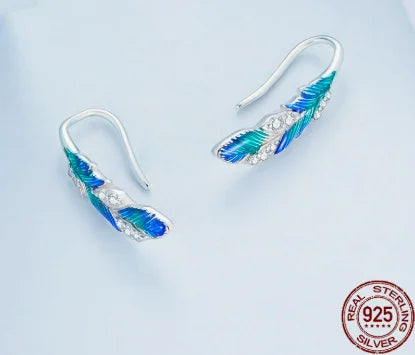 S&S Blue Zircon Feather Earrings & Ring Set | 925 Silver | Ethnic Boho Style | Adjustable | S&S Collection