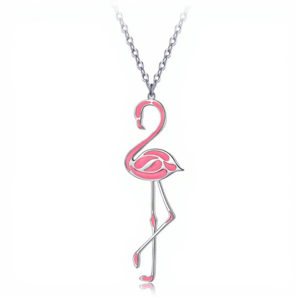 Long Women's Tungsten Water Wave Chain European-American Style Flamingo Pendant Necklace for Party & Wedding Occasions