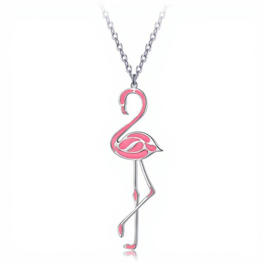 Long Women's Tungsten Water Wave Chain European-American Style Flamingo Pendant Necklace for Party & Wedding Occasions
