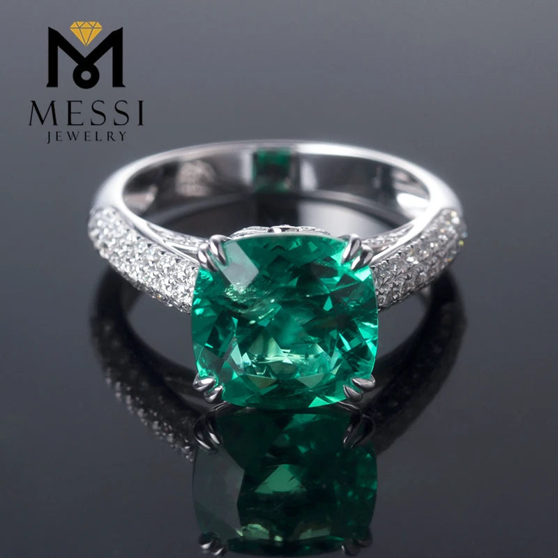 Gemfiori Messi Jewelry Price 14k 18k White Gold 4ct Radiant Cut Lab Created Emerald Engagement Ring Jewellery for Women