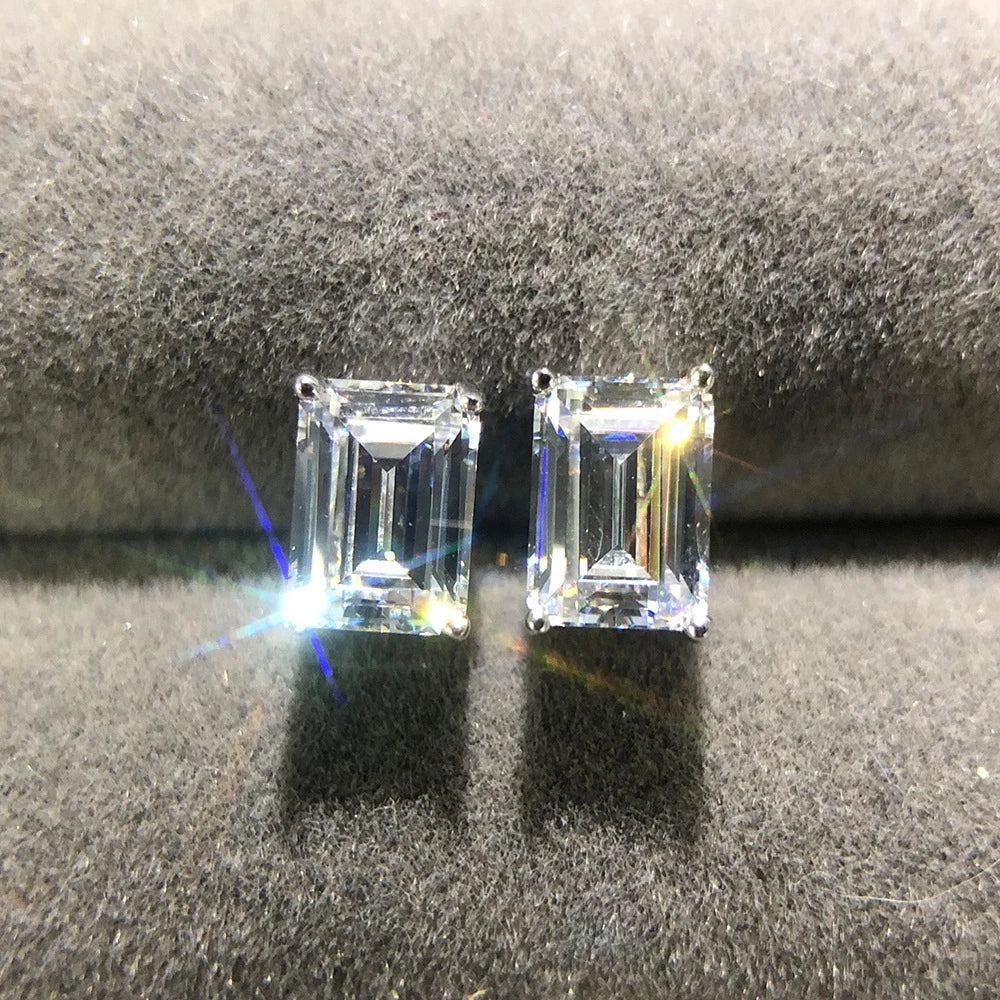 Silverelli | 925 Silver Rectangular High Carbon Diamond Stud Earrings | 5×7mm Four Prong | 18K Gold Plated