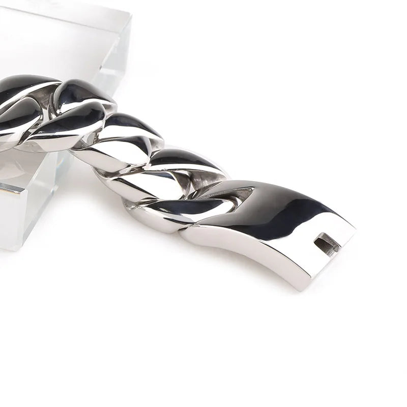REBEL 31mm Casting Stainless Steel Cuban Bracelet Men Hip Pop Jewelry Bracciale Acciaio Inox