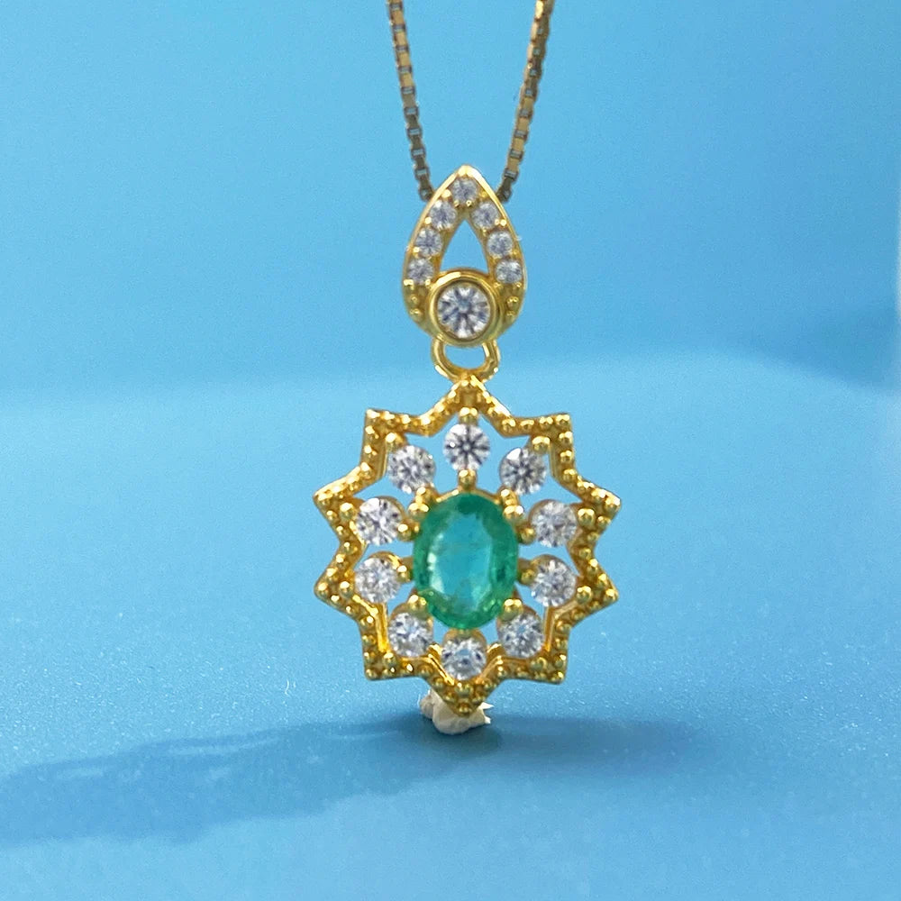 Gioiellieri Natural Green Emerald Pendant for Women with 925 Sterling Silver May Birthstone Fine Jewelry Wedding Engagement Anniversary Gift