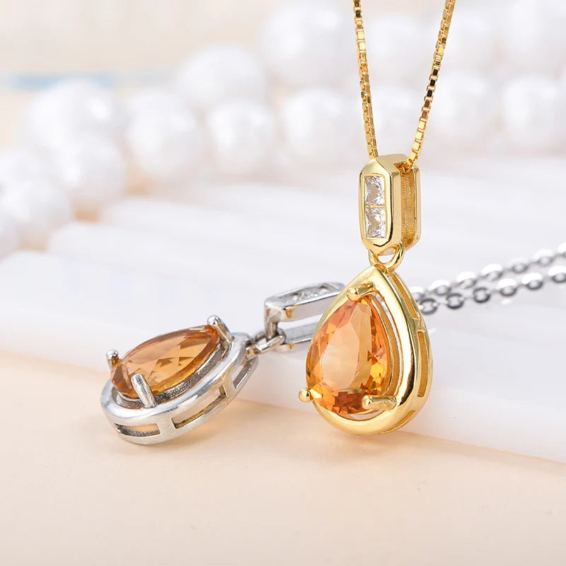 Gioiellieri Factory Supply High Quality 925 Sterling Silver Women's Natural Citrine Choker Pendant Necklace Rhodium Plated Luxury Everyday