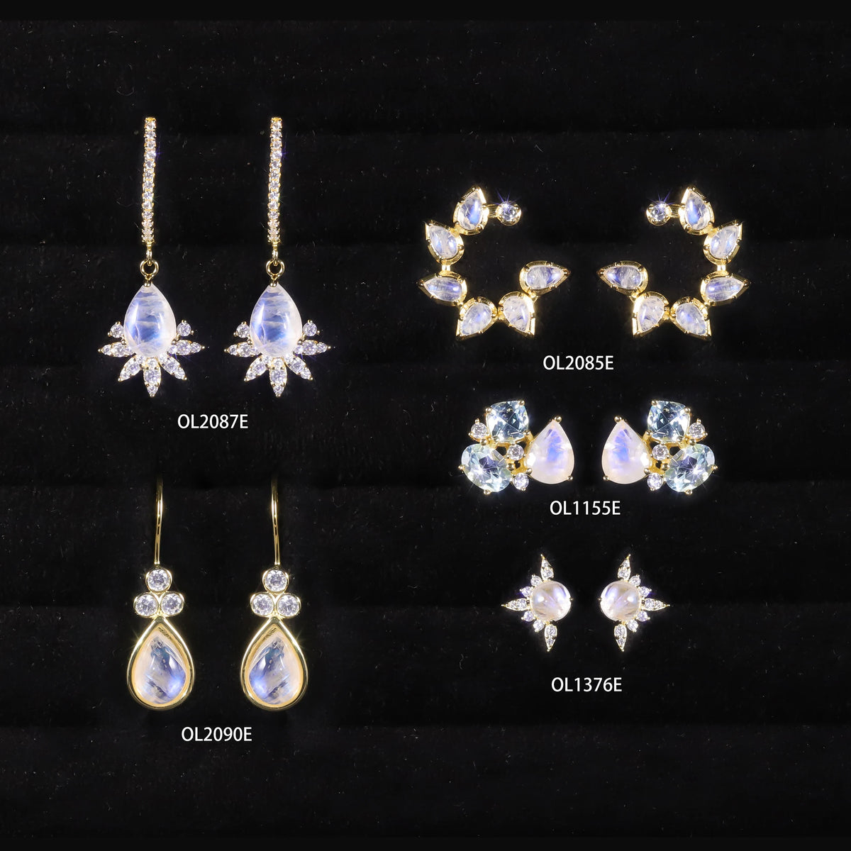 ArtistA Abiding Shiny Milky Blue Moonstone Olive Pear Tear Drop Stud Earrings 925 Sterling Silver with Cubic Zirconia Topaz Side Stones