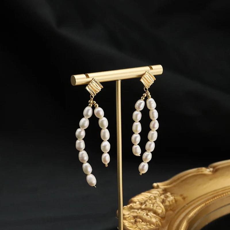 Natural Freshwater White Pearls  Wholesale Fashion Jewelry Earrings Luxury 18k Gold Plating Hoop Earrings