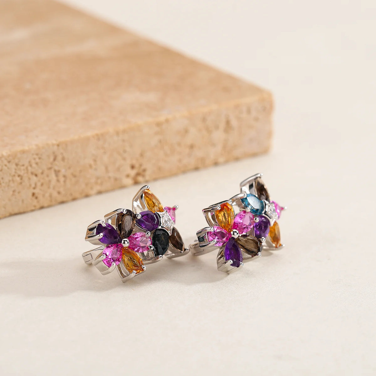 ArtistA A3546 Abding New Arrival Colored Real Gemstone 925 Silver Necklace Earrings Ring Fine Jewelry Set for Women Birthday Gift