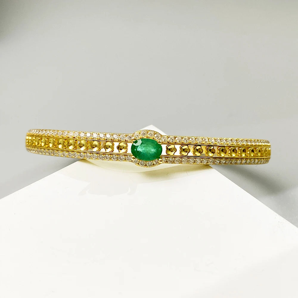 Gioiellieri Sterling Silver Emerald Bracelet with Natural Green Stone for Ladies S925 Fine Jewelry Elegant Gemstone Anniversary Present